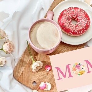 Mom Card for Mother's Day - Floral MOM Watercolor Card - Gift for Mom - Birthday Card for Mom - Printable Pink MOM Card