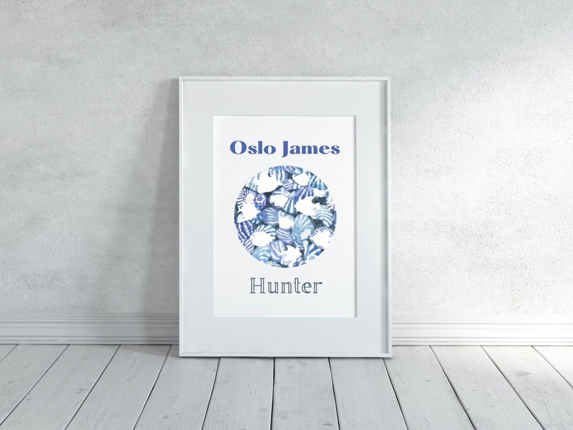 Printable Name Art Nursery Wall Art Blue and White Nursery Beach Art