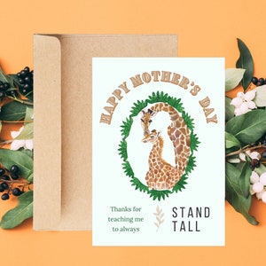 Moederdagkaart - Moederdagkaart aquarel giraf - Stand Tall Moederdagkaart - Digitale download - Baby Animal Card