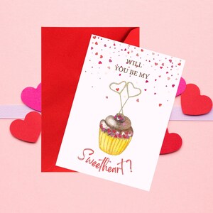 Carte de Saint-Valentin - carte imprimable chérie - aquarelle cupcake numérique - impression 5 x 7 Saint-Valentin - téléchargement immédiat