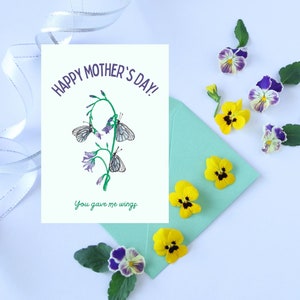 Mother's Day Butterfly Card - Purple Flowers and Butterfly Card - You Gave me Wings Mother's Day Card - Printable Card for Mom - 5 x 7 in