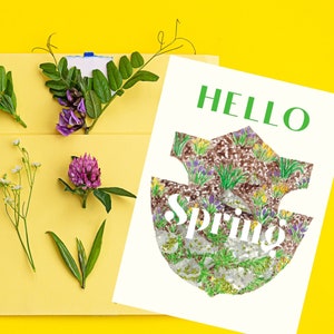 Hola tarjeta digital de primavera - tarjeta de felicitación de primavera - tarjeta de amistad de primavera de acuarela floral - descarga instantánea 5 x 7 pulgadas - arte de acuarela