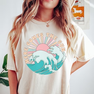 Here Comes the Sun Tshirt, Retro Summer Shirt, Comfort Colors Tshirt, Vacation Shirt, Sun Shirt, Summer Outfit, Beach Tee, Women Graphic Tee