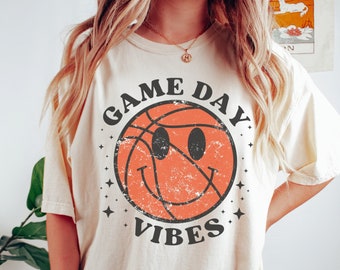 Gameday Basketball Shirt, Basketball Mom, Comfort Colors Tshirt, Sports Mom, Basketball Shirts for Women, Smiley, Basketball Game Day Tshirt