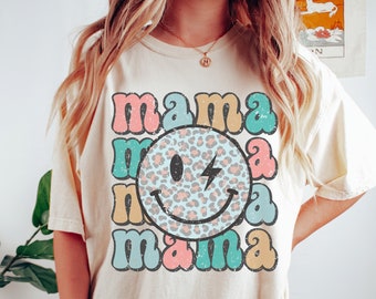 Retro Smiley Mama Shirt, Mom Smiley Face Shirt, Comfort Colors, Mama Tshirt, Womens Graphic Tshirts, New Moms Shirt, Mama Graphic Tee