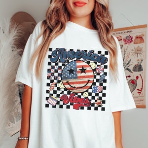 Comfort Colors Smiley America Shirt, 4th of July, Smiley Face Shirt, Patriotic Smiley, Fourth of July Tee, Flag Smiley Face Shirt, Women Tee