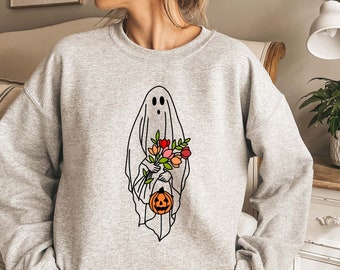 Ghost Flowers | Halloween Shirt, Halloween Sweatshirt, Halloween Shirt For Women, Fall Halloween Shirt