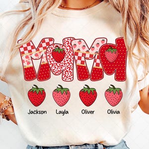 CUSTOM Preppy Mama Strawberry Png, Cute Strawberry Floral Mama with kids names Png, Everyday Png, Preppy Mama Design, Checkered Sublimation