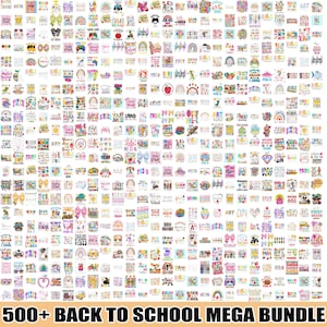 500+ Design Back to School Mega PNG Bundle, Cute Classroom Sublimation, Coquette Bow, Preppy School Graphics for Teachers & Students