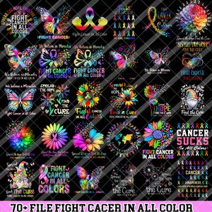 Mais de 70 arquivos de combate ao câncer em todas as cores PNG, Combate ao câncer em todas as cores PNG, Camiseta de guerreiro contra o câncer PNG, Vítima de câncer PNG, Design de sublimação