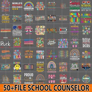 50+ Counselor Png Bundle, School Counselor Sublimation Designs, Retro Groovy School Psychologist Png, Guidance Counselor, Digital Download