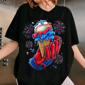 Baseball Glove Drip Ice Cream American Flag 4th of July Boys png, Boys Dripping Ice Cream American Flag, Instant Download