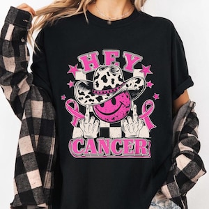 Hey Cancer PNG Cowgirl Brustkrebs Bewusstsein Sublimation Pink Western Mittelfinger Clipart Bold Oktober Digital Download