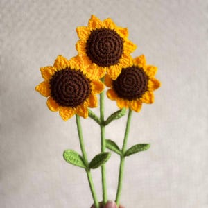 Gehaakte zonnebloem, gehaakte bloemen, zonnebloemboeket, valentijnscadeau, jubileum, afstudeercadeau, voor haar