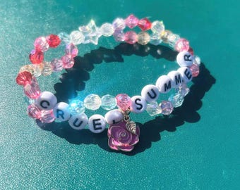 Pop Star Inspired Colorful Eras Summer Friendship Bracelet with Rose Charm, Fangirl Era Bracelet, Summer Vibes