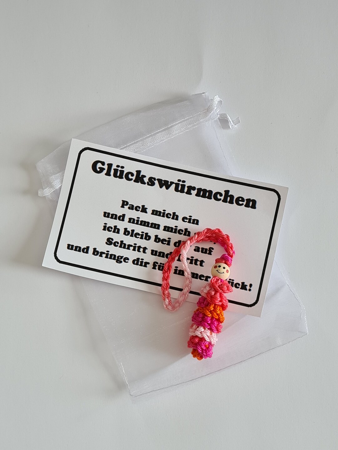 Glückswürmchen mit Spruch und Organzasäckchen Etsy.de