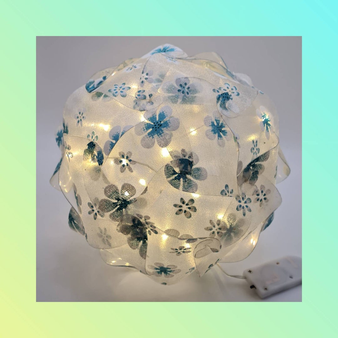 LED Ball Lamp Blue Flowers Etsy