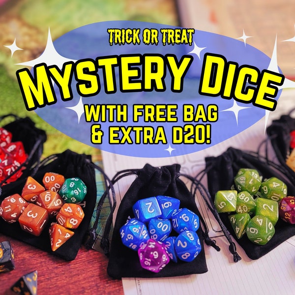 Mystery Dice Set with Free extra D20 and Dice Bag - Polyhedral Dice for Dungeons and Dragons and Tabletop Gaming