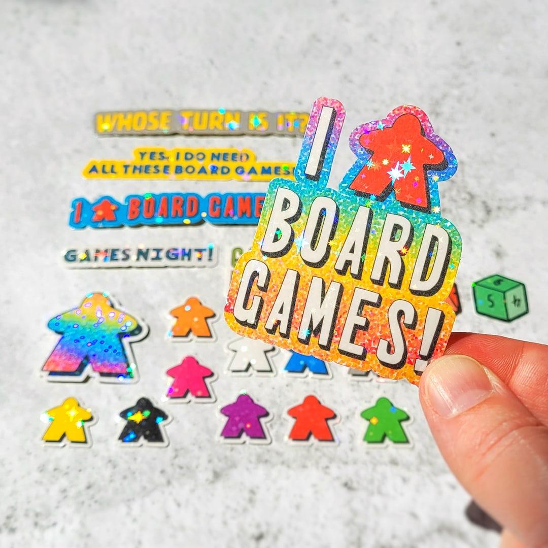 Board Game Sticker Pack Board Game Themed Glitter Stickers Etsy