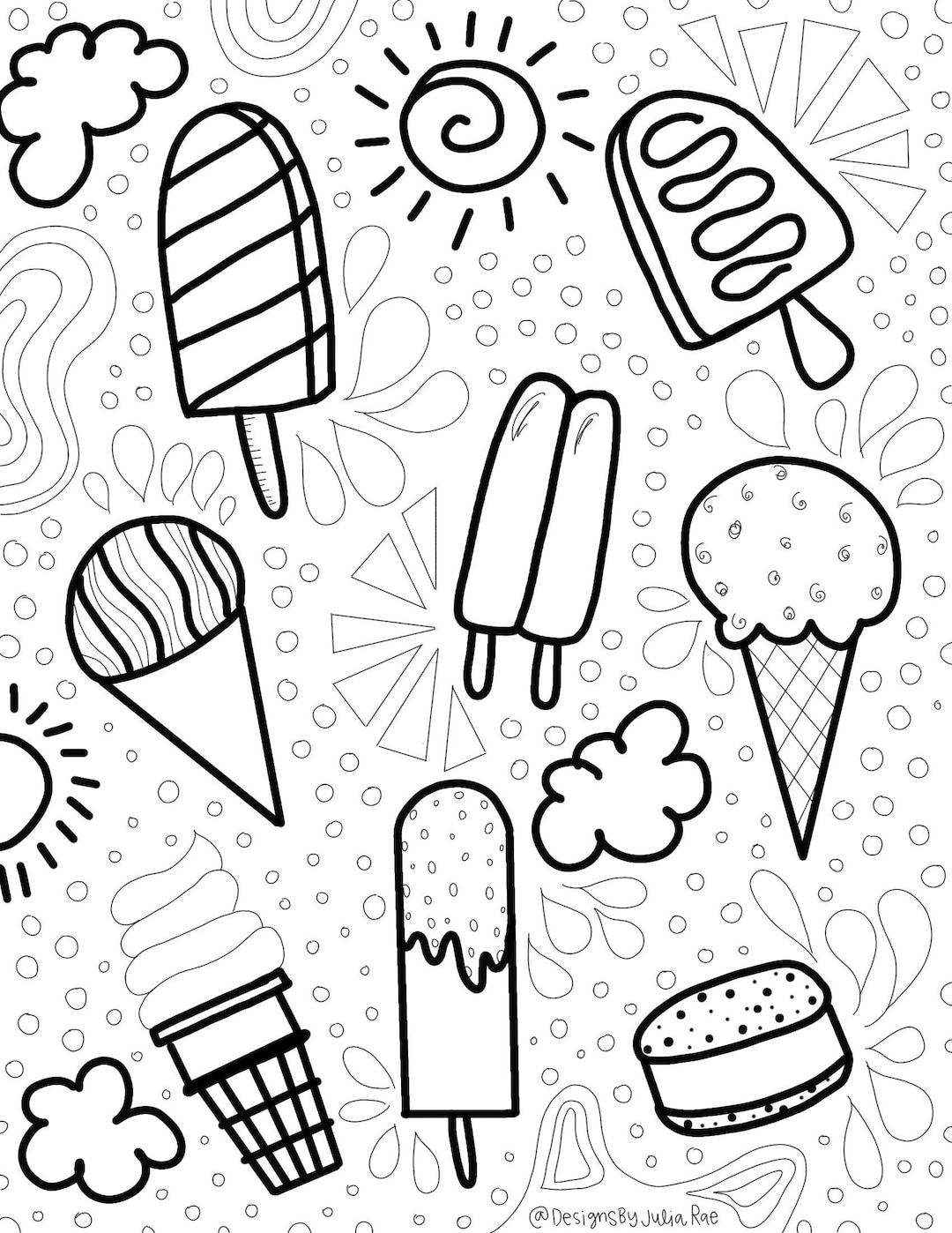 Popsicle & Ice Cream Coloring Page - Etsy