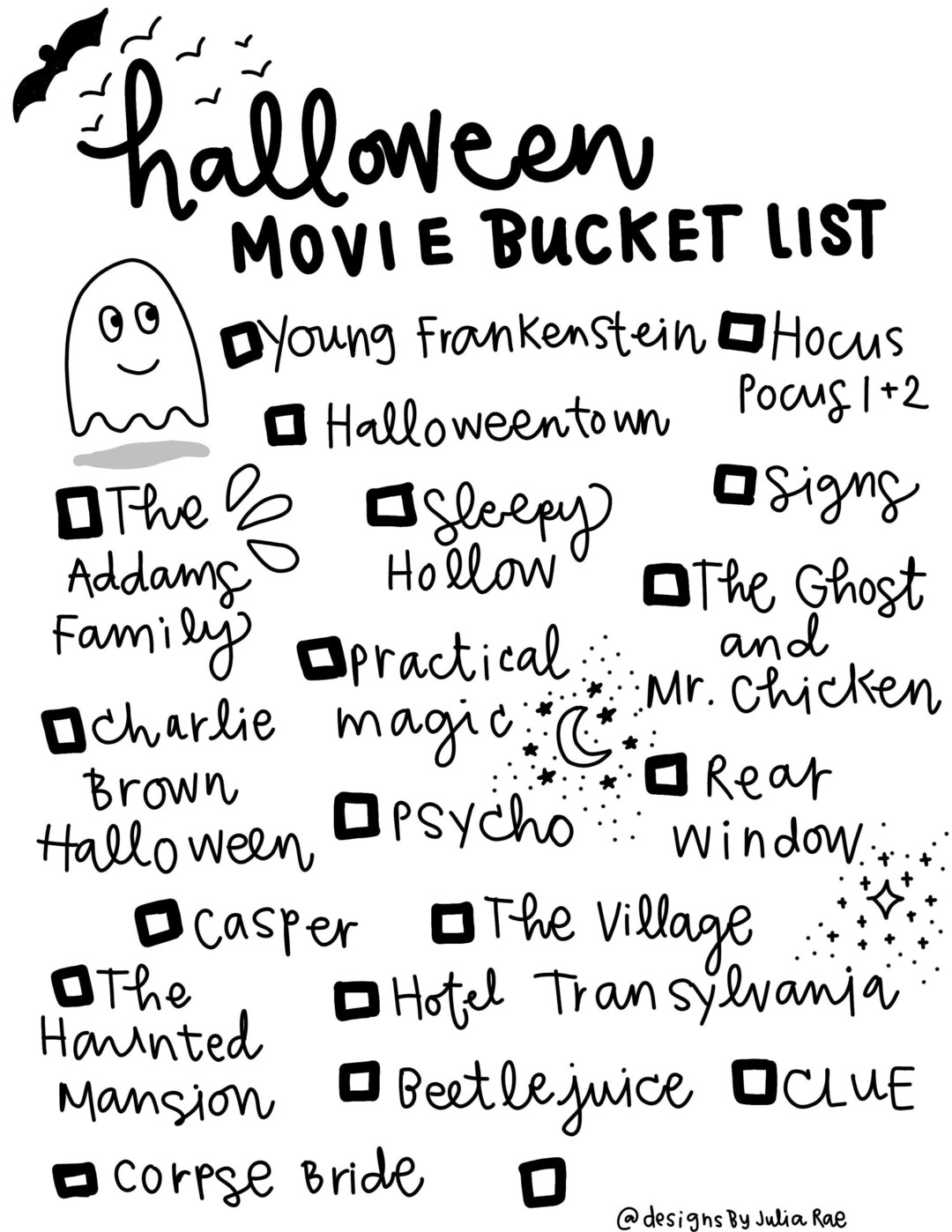 Halloween Movie Bucket List Printable Etsy