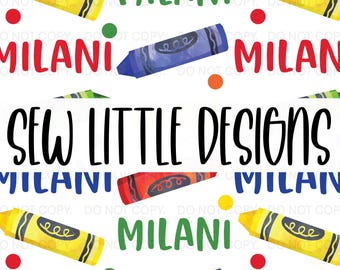 Back to School Crayons Seamless - Personalized Name File - Digital Download - Scrapbook, Fabric Bows, Journaling