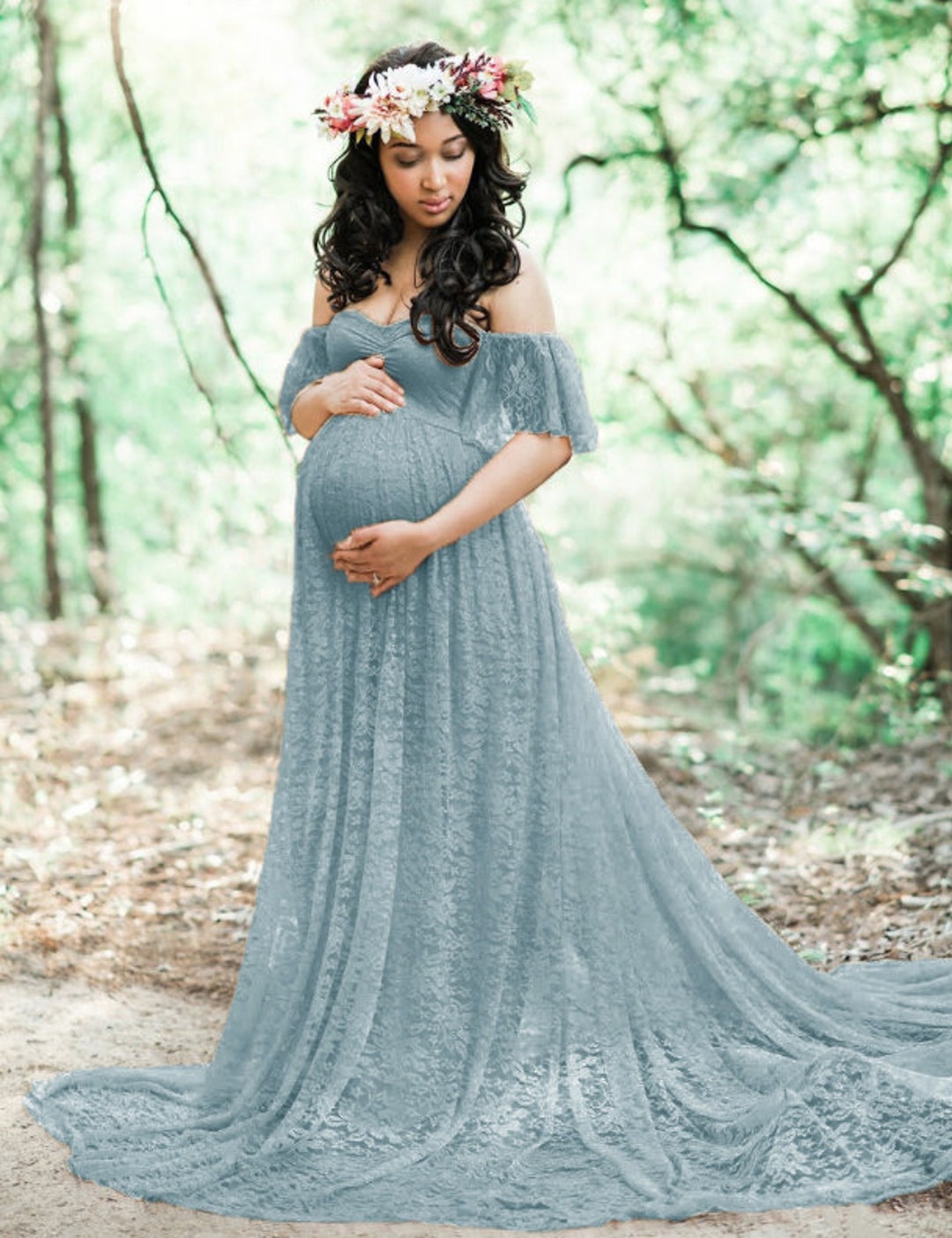 Maternity Photoshoot Lace Gown in Vintage Blue Three Sizes - Etsy Canada