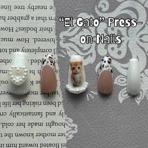 El Gato Press On Nails, cat nails, chetaprint press ons, silver nails, funny nails, cute cat nails, meme press ons