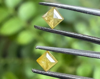 0.43 CT | Fancy Yellow Princess Cut Diamond Pair | Natural Matching Diamonds 5.00×1.80 mm | Square Loose Diamonds for Earrings