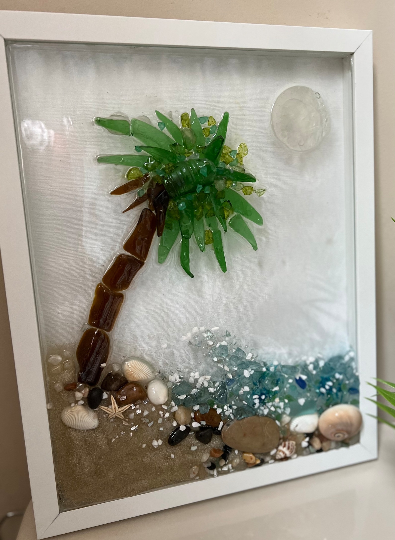 Tumbled Glass Palm Tree Ocean Surf Crushed Glass Epoxy Art Etsy