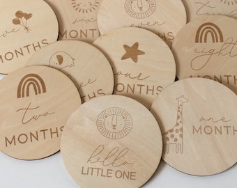 Safari Wooden Milestone Discs, Photo Prop Plaque, Baby Shower Gift, Baby Milestone Disc, Social Media Flat Lay Prop| Wooden Discs