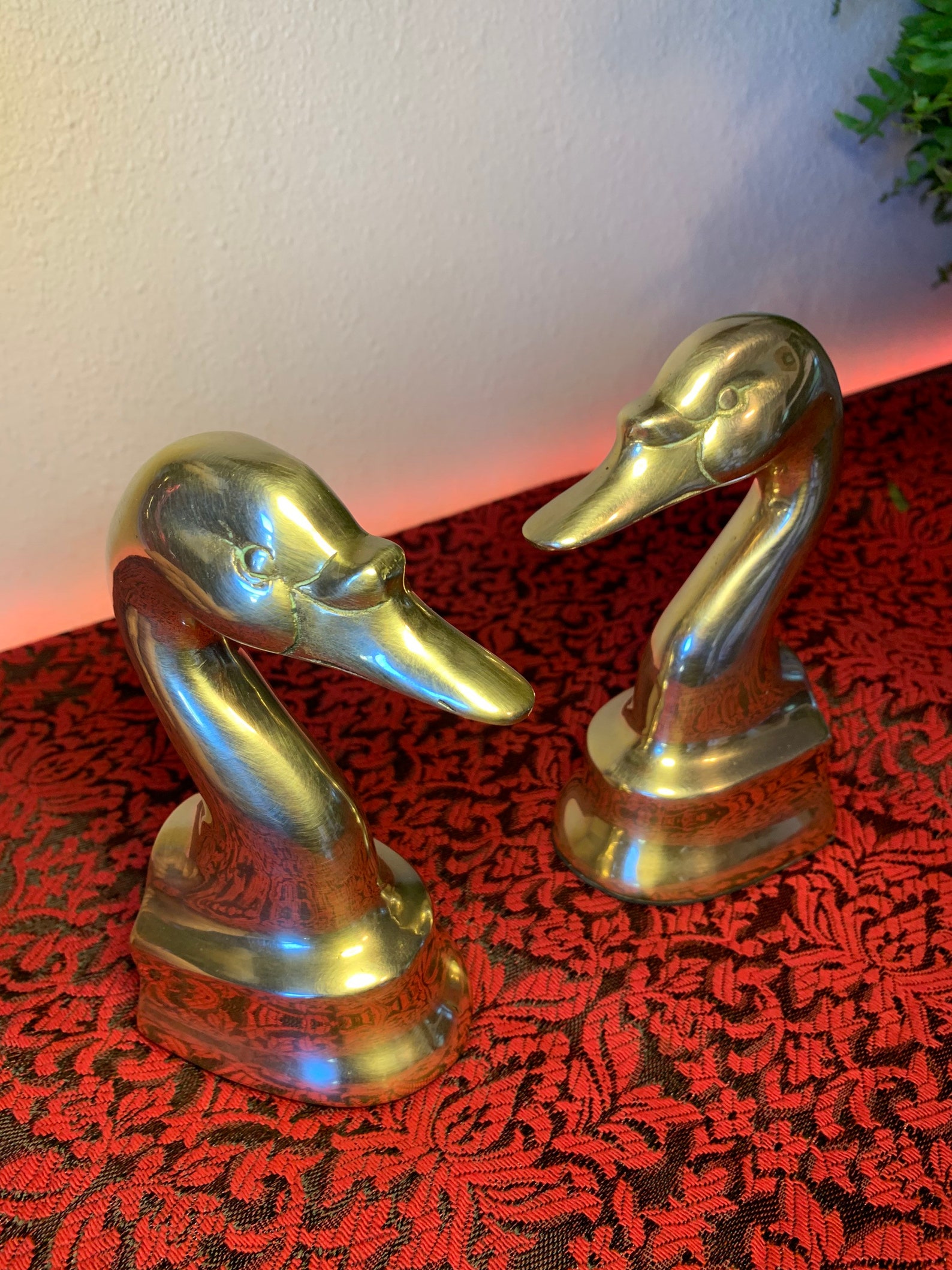 Vintage Solid Brass Swan Bookends Etsy
