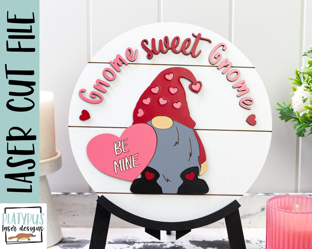 Valentine Gnome Sign SVG Laser Cut File – Door Hanger (digital Download ...