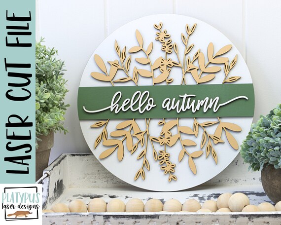 Hello Autumn Sign SVG – Fall Door Hanger Laser Cut File (Digital Download)
