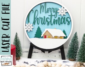 Weihnachts Cabochon Schild SVG Laserdatei - Glowforge Cut File (Digitaler Download)