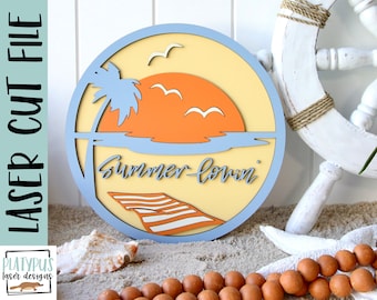 Summer sign- Summer lovin sign SVG Laser file - Glowforge file - Beach door hanger cut file - Sunset laser file  Digital Download