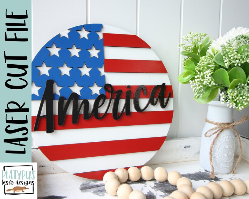 America Flag Round Sign Laser Cut File – Glowforge SVG (digital ...