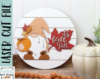 It's Fall Gnome sign- Fall sign SVG Laser file - Glowforge file - Fall Gnome door hanger cut file - Digital Download