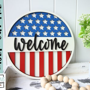 America front door sign- Welcome sign SVG Laser file - Glowforge file - 4th July cut file - Digital Download