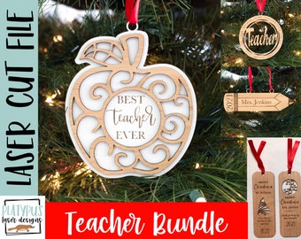 Teacher Christmas Ornament SVG Bundle – Laser Cut File (Digital Download)