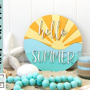 Hallo Sommer Schild - SVG Laser Datei - Glowforge Datei - Hello Summer Türschild geschnitten Datei - Digital Download