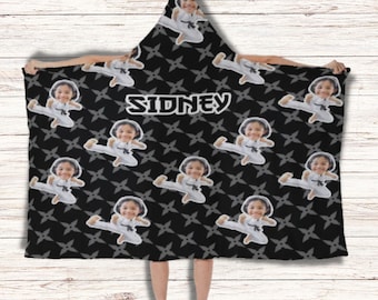 Personalized Photo Karate Kicker Hooded Blanket With Soft Fleece Lining