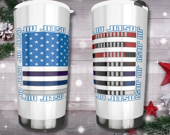Jiujitsu Belt Flag Coffee Tumbler 20oz BJJ Gift, Jiu-Jitsu Coach, Gift for Martial Arts Lover
