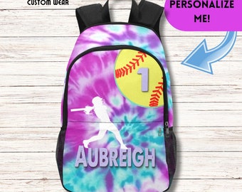 Personalized Tie-Dye Softball Backpack with Matching Lunch Bag and Water Bottle