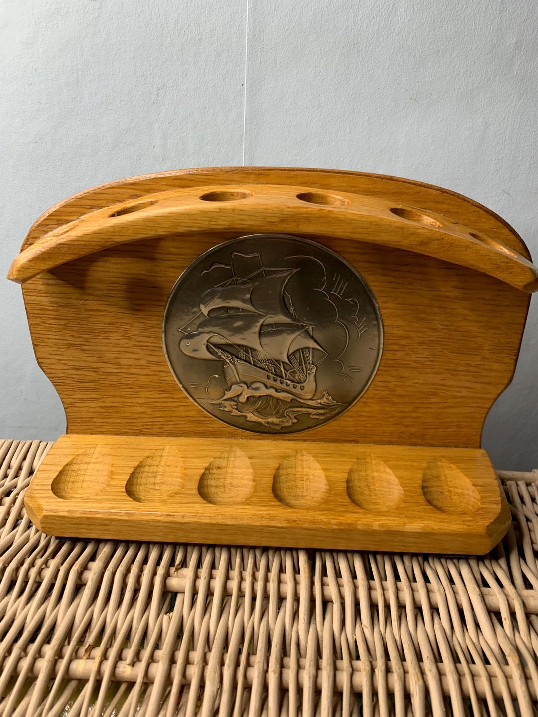 Vintage Pewter Galleon Wooden Pipe Rack - Etsy