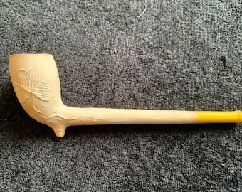 Antique rare used 19th century Irish Harp and Clover  finish clay Pipe