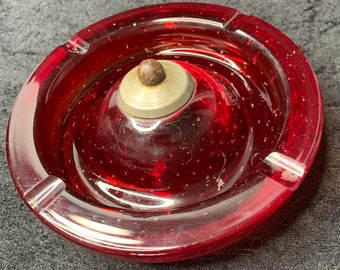 Vintage Parker Cranberry bubble glass Ashtray