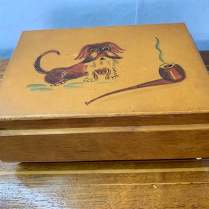 Vintage Wooden Cigarette box Dog with Pipe decoration