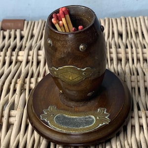Antique Treen Wooden Barrel Match Striker