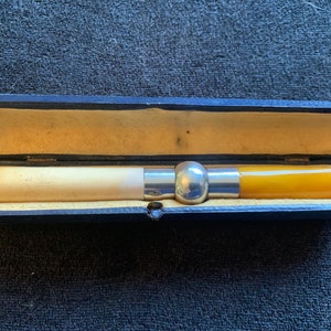 Antique Rare Art Deco Sterling Silver Football style  14.5cm large Meerschaum and natural resin cheroot / Cigar holder In its original box